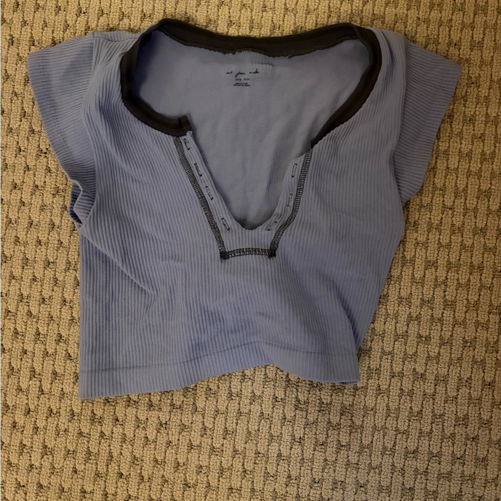 Urban Outfitters Blue and Black Short Sleeve Top